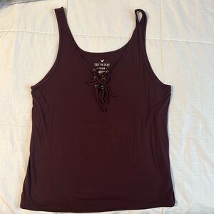 American Eagle Burgundy Purple Lace Up Tank Top